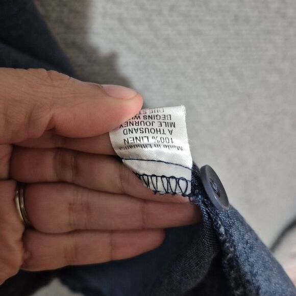 Flax Women's 100% Linen Short Sleeve Back Button Accents Blossom Blouse M - Picture 2 of 7